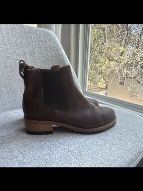 Classic Brown Chelsea Ankle Bootie with Low Stacked Heel